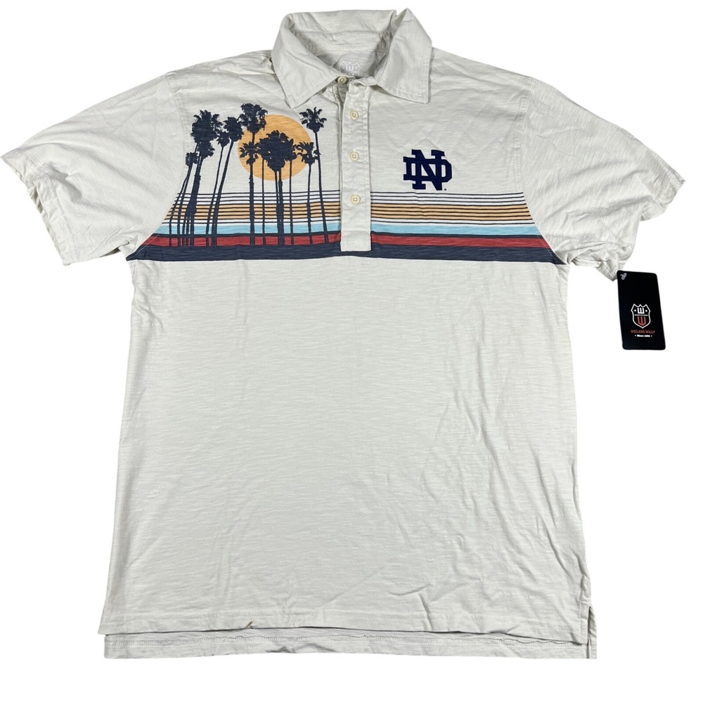Wes and Willy Notre Dame Fightingโ Irish Mens Large Polo Shirt Cream NEW